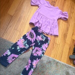 2T Little Girls Top and pants set size 2t Purple Top and Floral Pants Set
